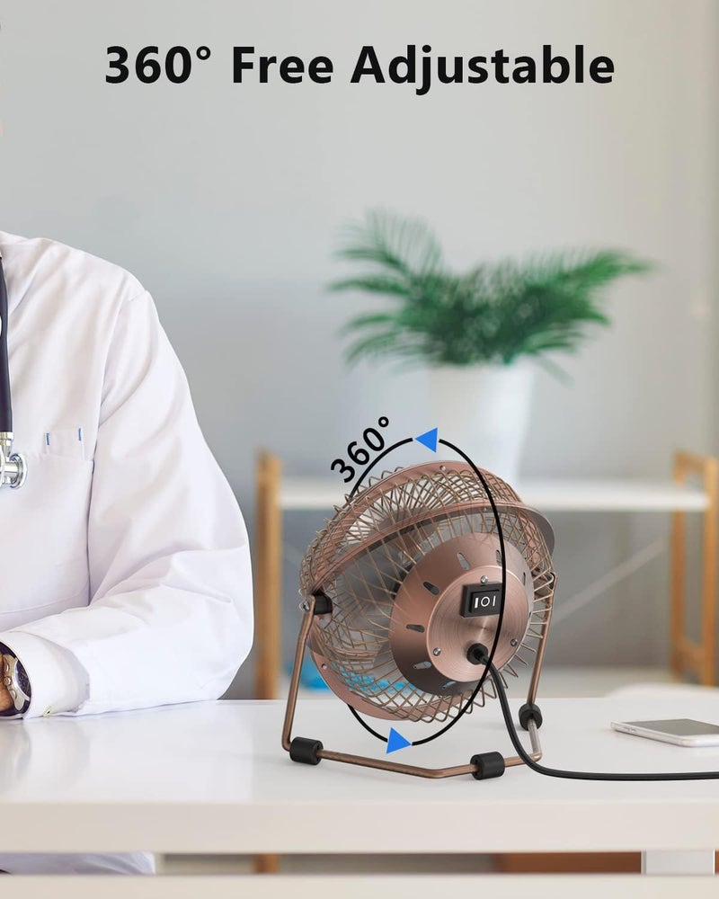 Zuvas Desk Fan Quiet Small USB Fan 360° Rotation Portable Table Fan 2 Speed Mini Personal Fan Air Cooling Electric Fan for Home Office Bedroom Travel Camping, 4 inch Bronze - Image 4